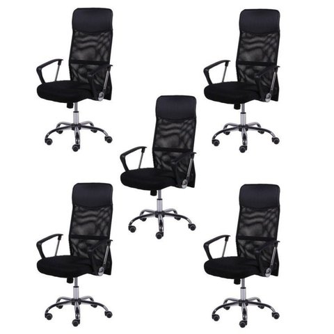 Kit 5 Cadeiras Escritório Presidente com Relax Tela Mesh Corino 3307 Preto