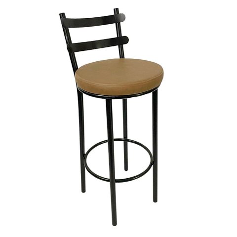 Banqueta Rafaela - Redonda Altura 65cm para Bar e Cozinha Preta com Assento Confortável Cor Caramelo
