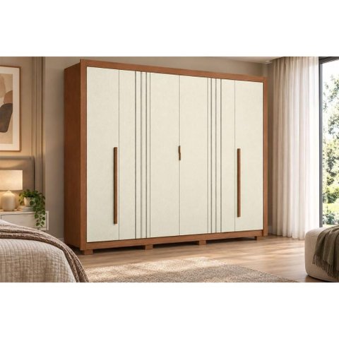 Guarda Roupa Casal 6PTS 3GAV c/Pés Miletto Areia S. Andirá