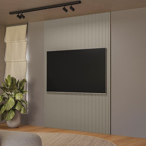 Painel Ripado para TV até 75 Polegadas MDF 180cmx250cm Modular Cinza Gris Fosco