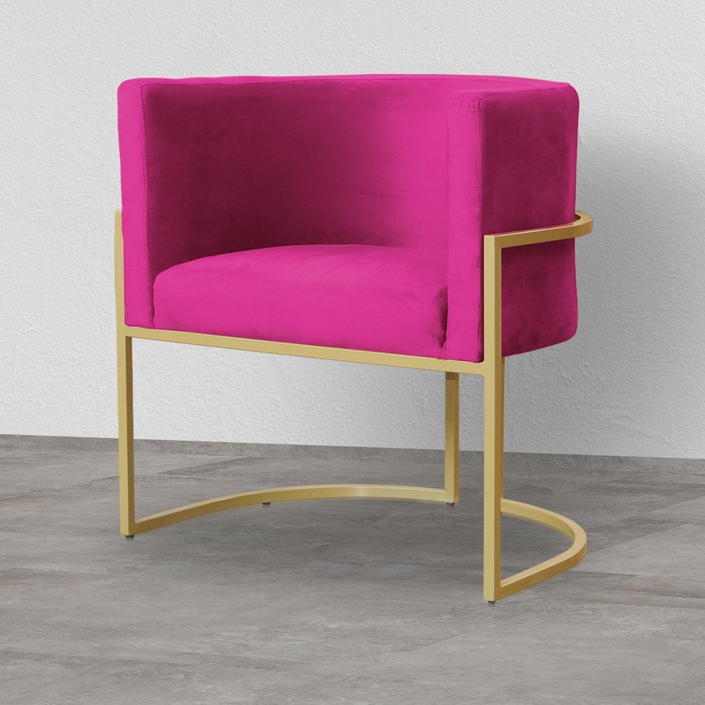 Cadeira Luna para Penteadeira Base de Metal Dourada Veludo Pink - Wed Decor