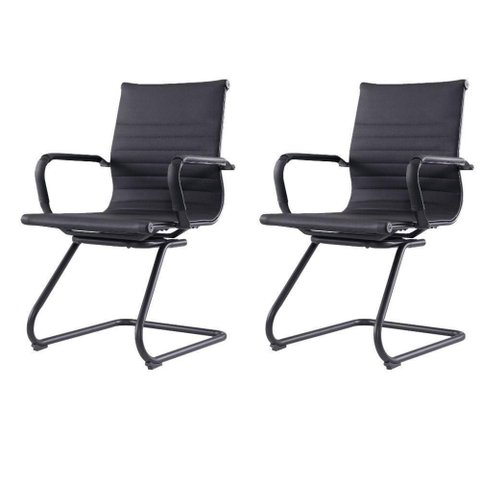 Kit 2 Cadeiras Escritóriomanhattan Black Esteirinha Diretor Fratini em Pu Preto Base Fixa Preto
