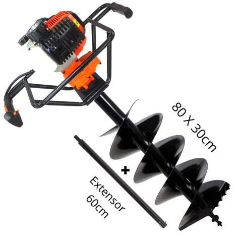 Perfurador de Solo Vulcan VPS520 2T Para Instalações de Estacas Com Broca 80x30cm + Extensor de
