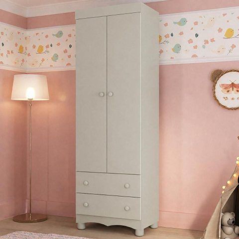 Guarda Roupa Infantil Dengo 2 Portas Giratórias 2 Gavetas MDP Off White Multimóveis