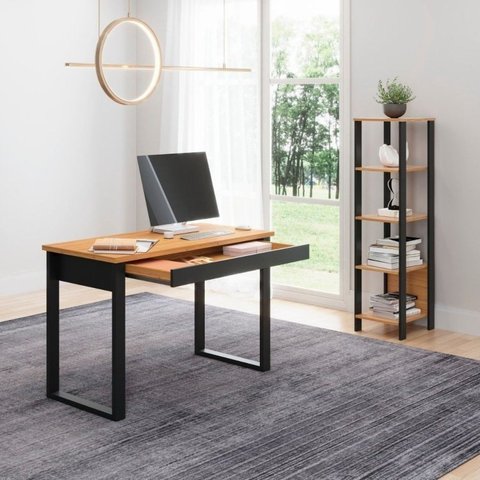 Conjunto 2 Peças 100% MDF com Escrivaninha e Estante com 5 Prateleiras Industrial