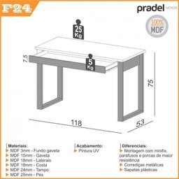 Kit 2 Peças 100% MDF com Escrivaninha e Estante com 5 Prateleiras - 5