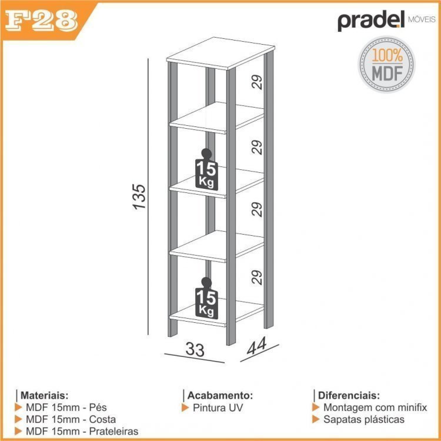 Kit 2 Peças 100% MDF com Escrivaninha e Estante com 5 Prateleiras - 8