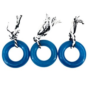 Kit 3 Brinquedo Mordedor Anel Cristal C Corda S/ Furo Médio Cor: Azul