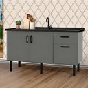 Ver imagem 1 de Gabinete de Cozinha 2 Portas Armário Pia 2 Gaveta 114 Cm:cinza