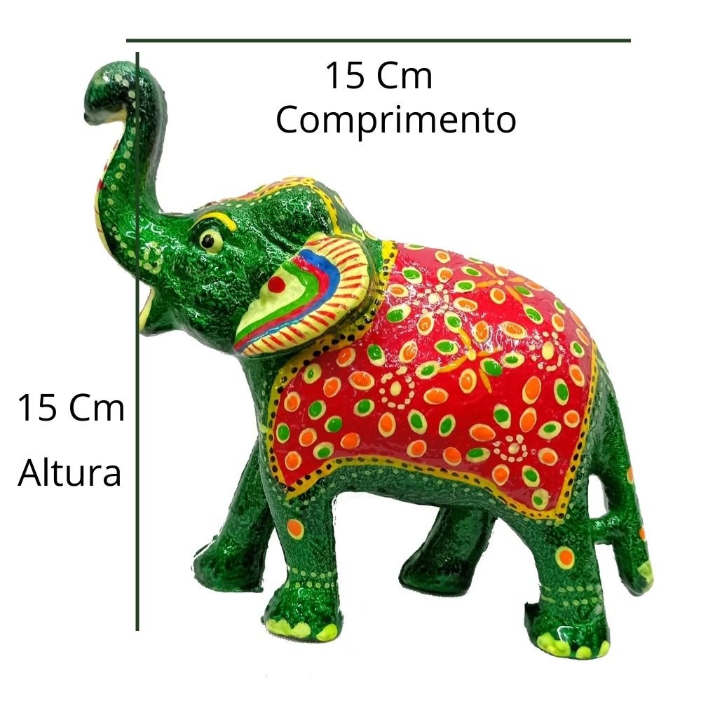 Elefante Indiano 15 Cm Pintado- Verde Loja da Índia Elefante Pintado A Mão