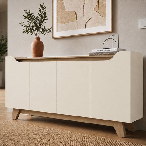 Balcão Buffet 4 Portas com Prateleiras Internas e Design Moderno Serena