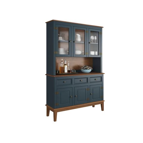 Arca e Oratório Cristaleira Madeira Maciça Rústico 6 Portas 3 Gavetas Azul Petróleo - Apaixone & Decore