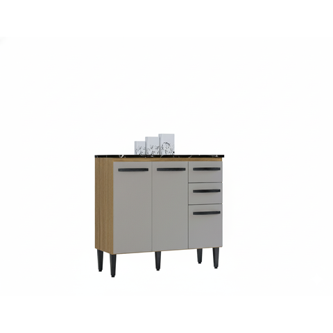 Balcão 3 Portas e 2 Gavetas Cozinha Armário Compacto 90cm Isadora - Damasco/Offwhite
