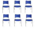 Ver imagem 2 de Kit com 6 Cadeiras Iso para Escola Escritório Comércio Azul Base Branca Ecomhome