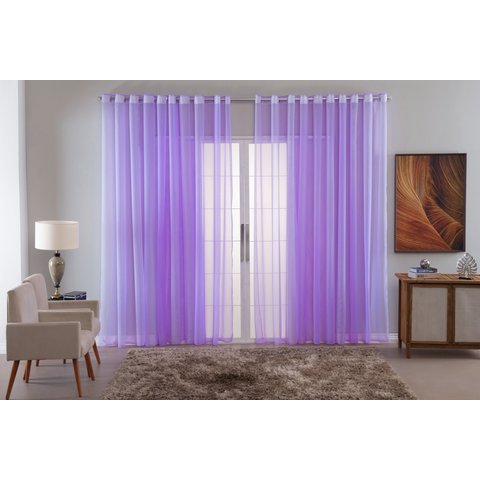 Cortina Sala Quarto Voal Liso Delicate 300x180 Transparente:lilas