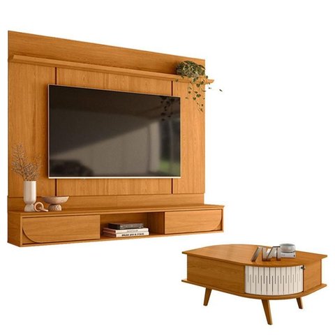 Painel para Tv Aura Cinamomo com Mesa de Centro Indianápolis Cinamomo Off White - Madetec