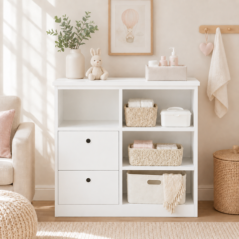 Cômoda Trocador de Bebê Infantil Branco com 2 Gavetas e Nichos Organizadores em MDF