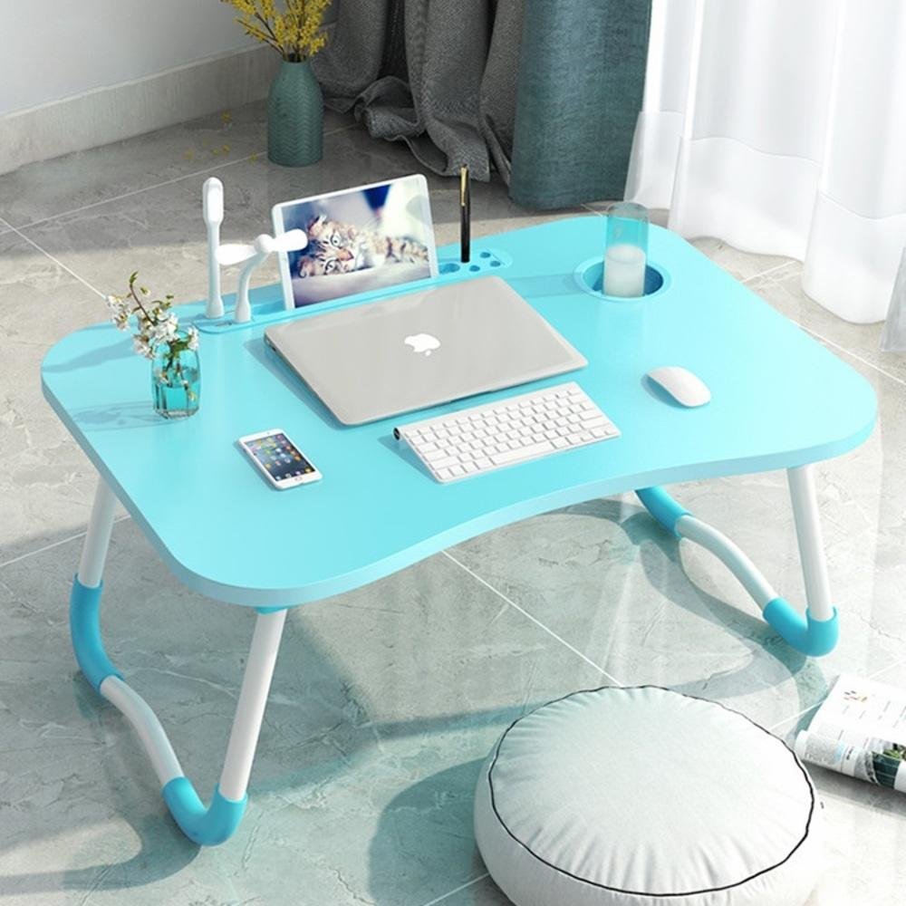 Mesa para Notebook Home Office com Usb Ventilador Iluminação Cama Sofá Dobravel Portátil Azul - 1