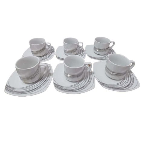 Jogo 6 Xícaras e Pires Café 50ml Porcelana Italiana Bugatti
