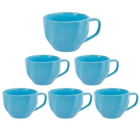 Conjunto 6 Xicaras de Porcelana Prisma Café Chá 200ml - Kit 06 Leite Colorida Caneca - Panami:azul