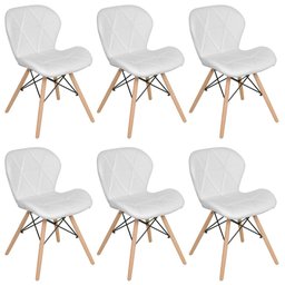 Kit 6 Cadeiras Estofadas Charles Eames Eiffel Slim Wood Confort Branco Multicolorido - 1