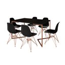 Ver imagem 2 de Mesa Jantar Industrial Retangular 137x90cm Preta Base V c/ 6 Cadeira Eames Eiffel Pretas Base Cobre