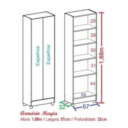 Paneleiro Magia com Portas Espelhadas Branco - 14