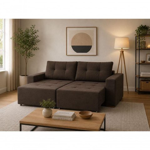Sofá com Chaise Hawai 2 Lugares Retrátil e Reclinável 180cm Marrom