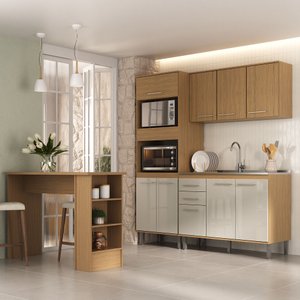Cozinha Completa 8 Portas 3 Gavetas 2 Nichos para Forno com Balcâo Gourmet Gaia 