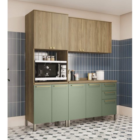 Armário de Cozinha Modulada Completa Reta 6 Peças 1,90m 296 Botanic Kappesberg