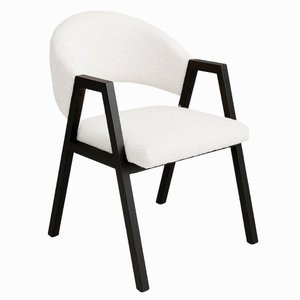 Cadeira de Jantar Antonella Boucle Estilo Poltrona com Pés Preto - 7 Decor Branco