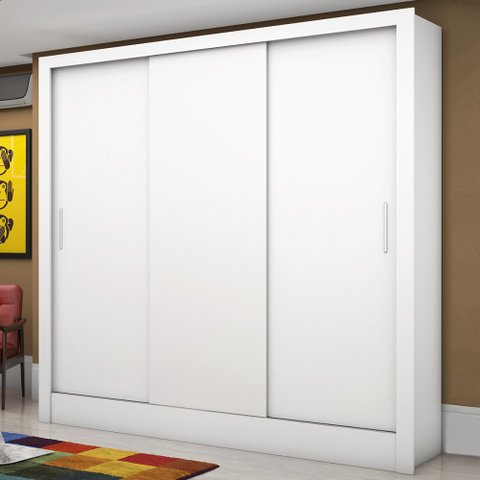 Guarda-Roupa Solteiro Porto 3 Portas de Correr 6 Prateleiras Branco -