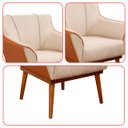 Ver imagem 7 de Kit 2 Poltrona Sala Liz Linho Bege e Corino Caramelo Base Madeira Castanho