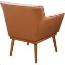 Ver imagem 3 de Kit 2 Poltrona Sala Liz Linho Bege e Corino Caramelo Base Madeira Castanho