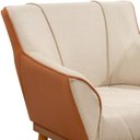 Ver imagem 2 de Kit 2 Poltrona Sala Liz Linho Bege e Corino Caramelo Base Madeira Castanho