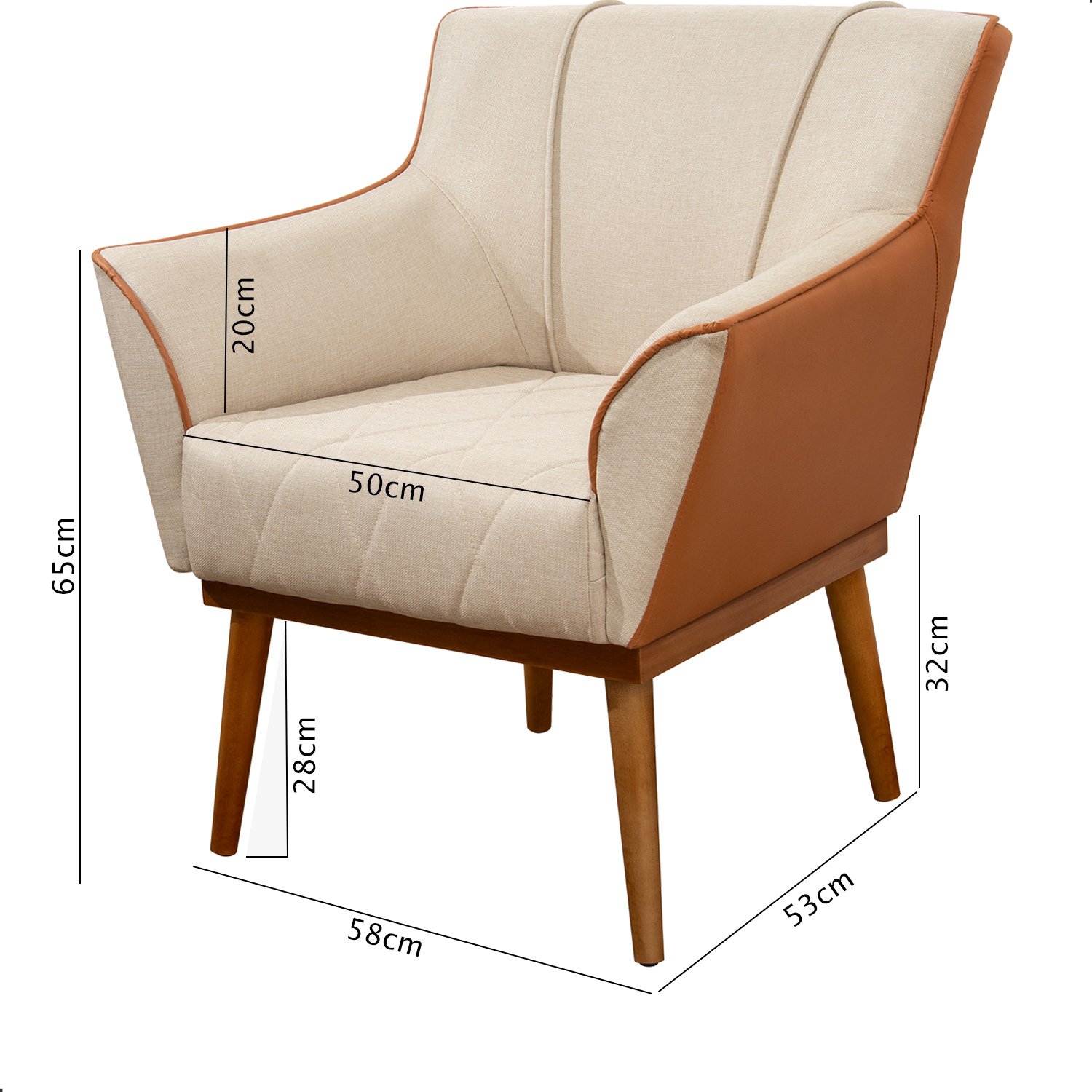 Kit 2 Poltrona Sala Liz Linho Bege e Corino Caramelo Base Madeira Castanho - 5