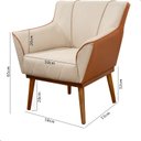 Ver imagem 5 de Kit 2 Poltrona Sala Liz Linho Bege e Corino Caramelo Base Madeira Castanho