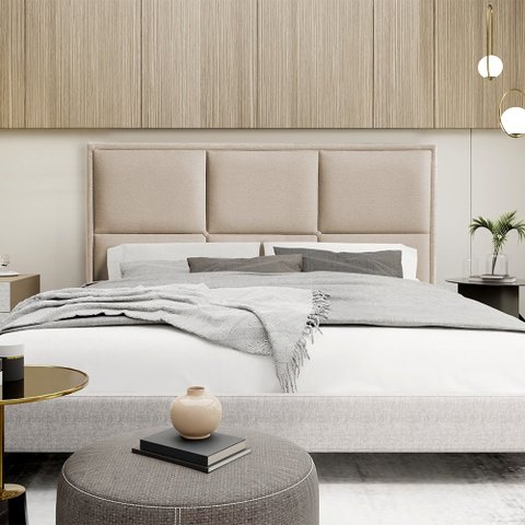 Cabeceira Estofada Elegance 195cm em Linho Bege