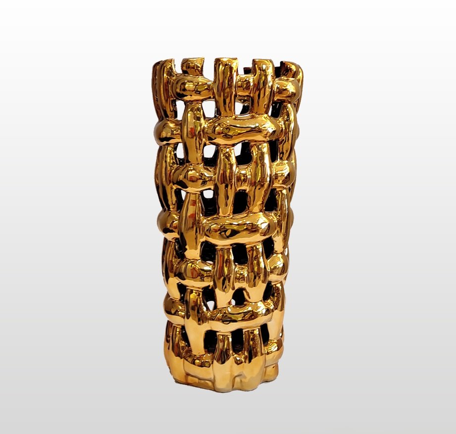 VASO TUBO INTRELACADO DOURADO CERAMICA