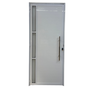 Porta de Aluminio Lambril Branco com Puxador e Vidro Linha 25 - 210x90 Direita
