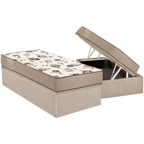 Cama Box Baú Solteiro: Colchão Espuma Ortobom D28 Physical Mega Resistente + Base CRC Suede Clean(88
