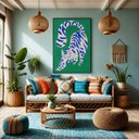 Ver imagem 1 de Quadro Canvas Gato Estilizado Green 90X60cm Mold Branca