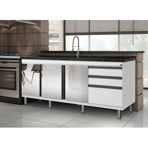 Gabinete Cozinha Mdf 1,94m Elegance com 8 Pés Pré-montado:branco /espelhado