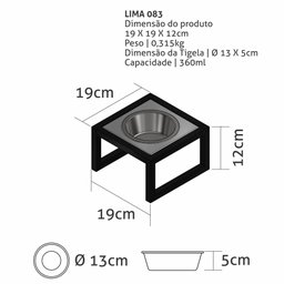 Comedouro Elevado Individual Cão Porte P Preto - 3