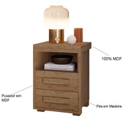 Mesa de Cabeceira 2 Gavetas Lóquio 100% Mdf - Casa Chick Castanho - 2