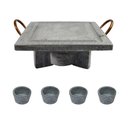 Ver imagem 1 de Fogareiro G Chapa Quadrada 25x25cm e Molheiras Pedra Sabão