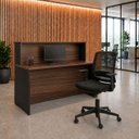 Ver imagem 1 de Balcão de Atendimento para Loja e Recepção Comercial 140x60cm + Cadeira de Escritório Ergonômica