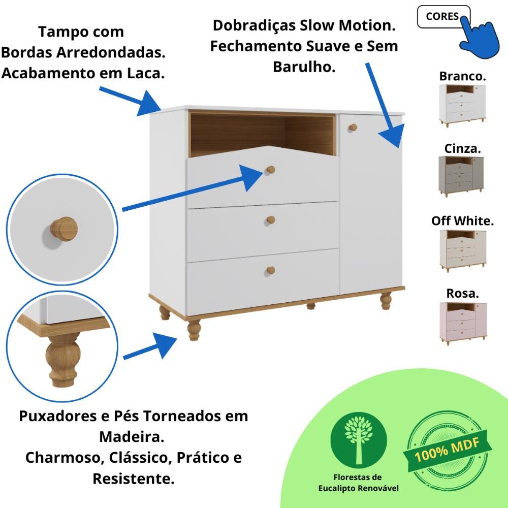 Quarto Bebê Completo Guarda Roupas 4 Portas Cômoda 1 Porta 100% Mdf - 3