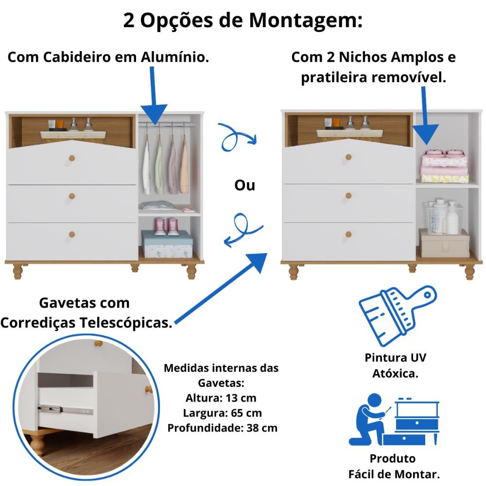 Quarto Bebê Completo Guarda Roupas 4 Portas Cômoda 1 Porta 100% Mdf - 4