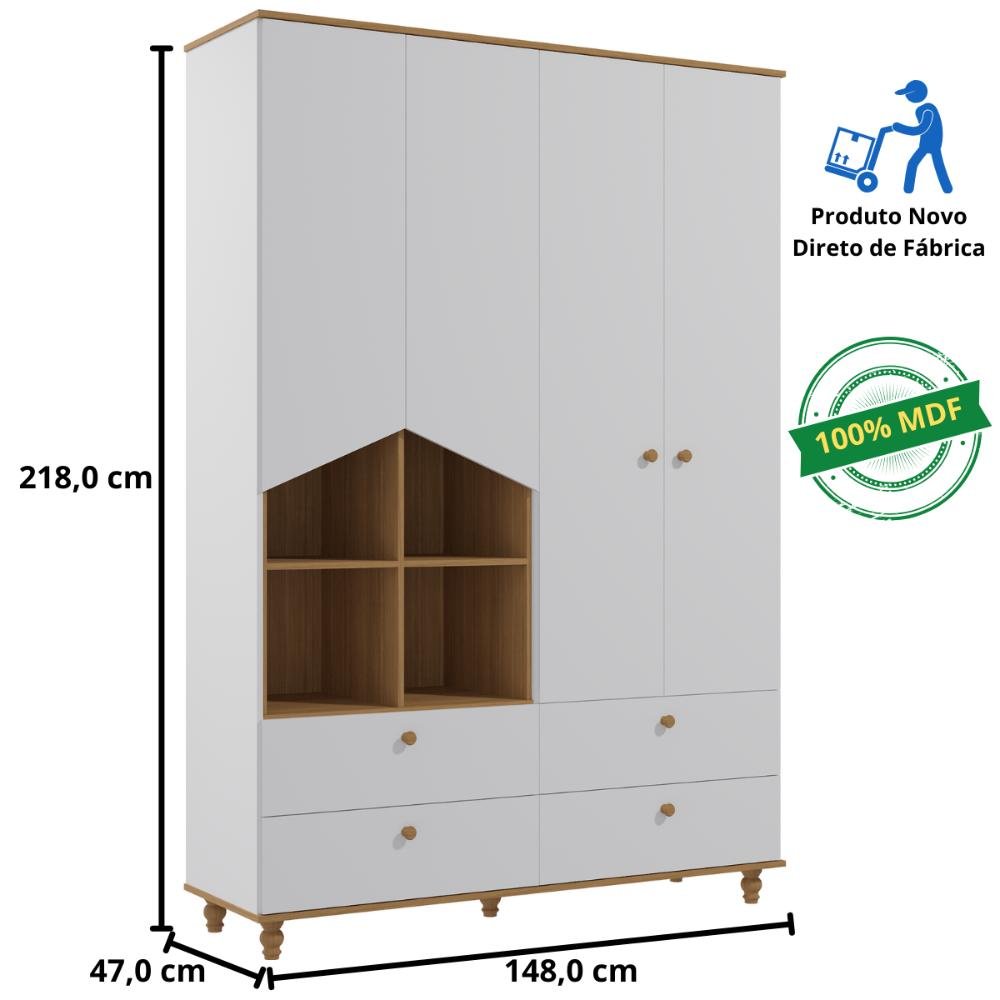 Quarto Bebê Completo Guarda Roupas 4 Portas Cômoda 1 Porta 100% Mdf - 9